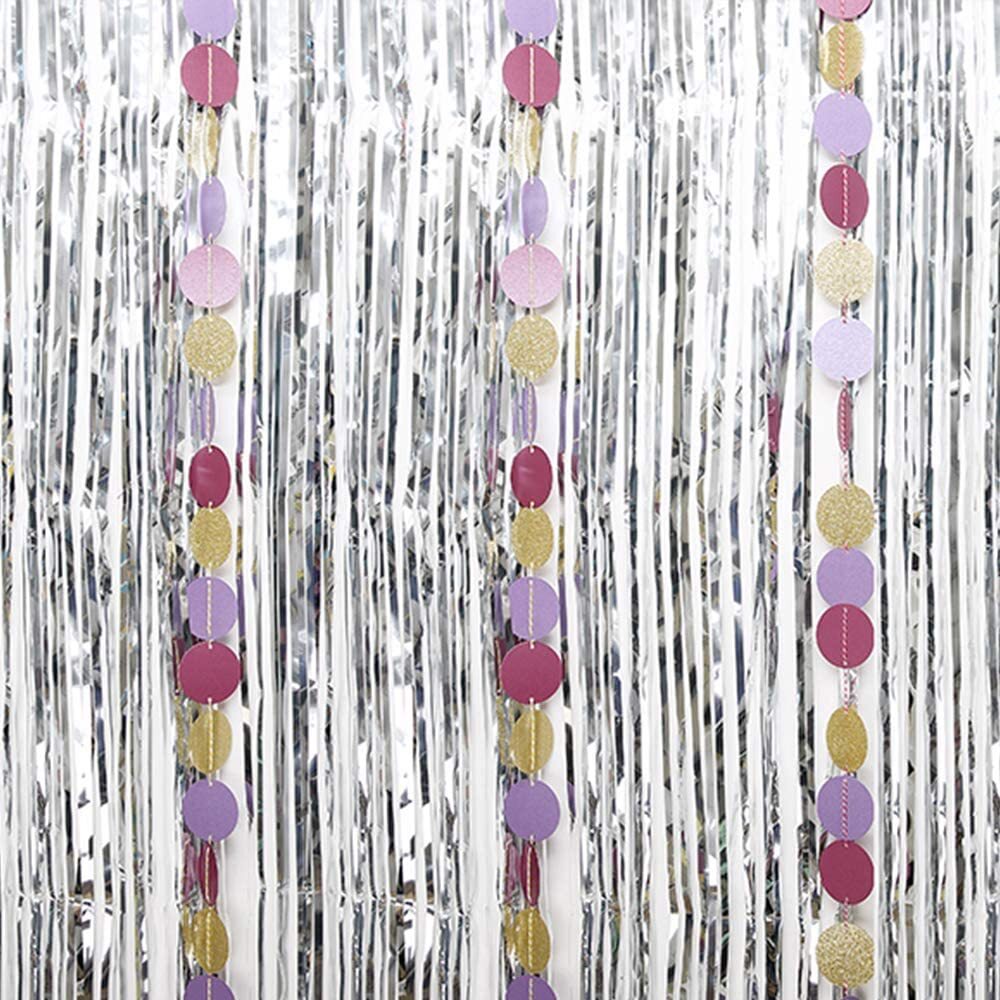 Silver Metallic Foil Tinsel Fringe Curtain Party Backdrop Decoration