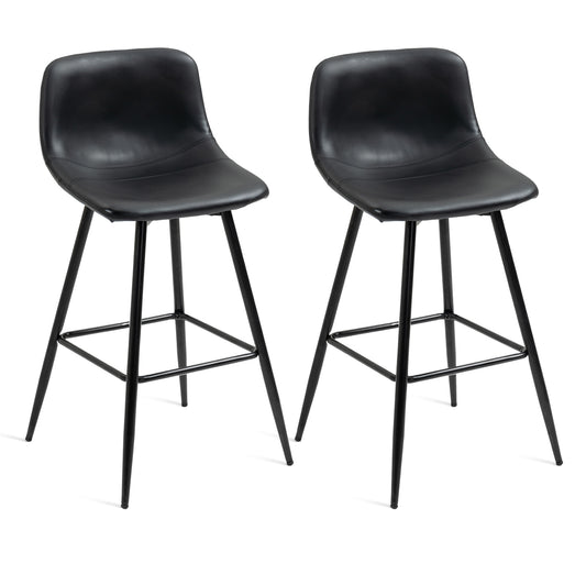 Set of 2 Modern Faux Leather Bar Stools Black