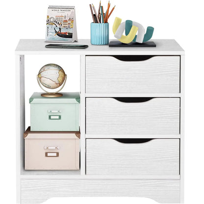 Stylish 3 Drawer Cabinet and Shelf Utility Side Table White