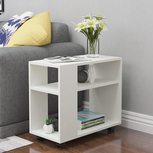 Compact Rolling Sofa Side Table with Magazine Rack White