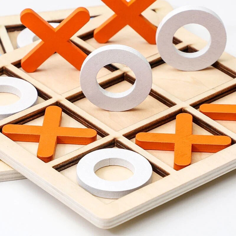 Wooden Tic Tac Toe Game Set Classic XO Board Game Orange