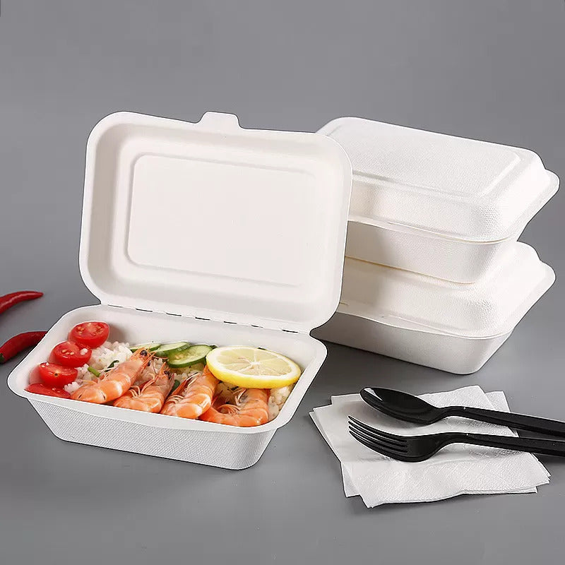 50 Pack X Large Biodegradable Takeaway Dinner Box Disposable Food Containers 600mL