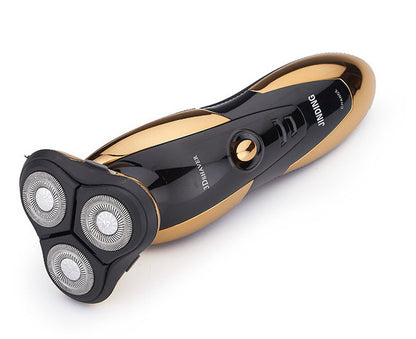 Gold 3D Floating 3-Head Rotating Rechargeable Electric Shaver for Smooth Shave