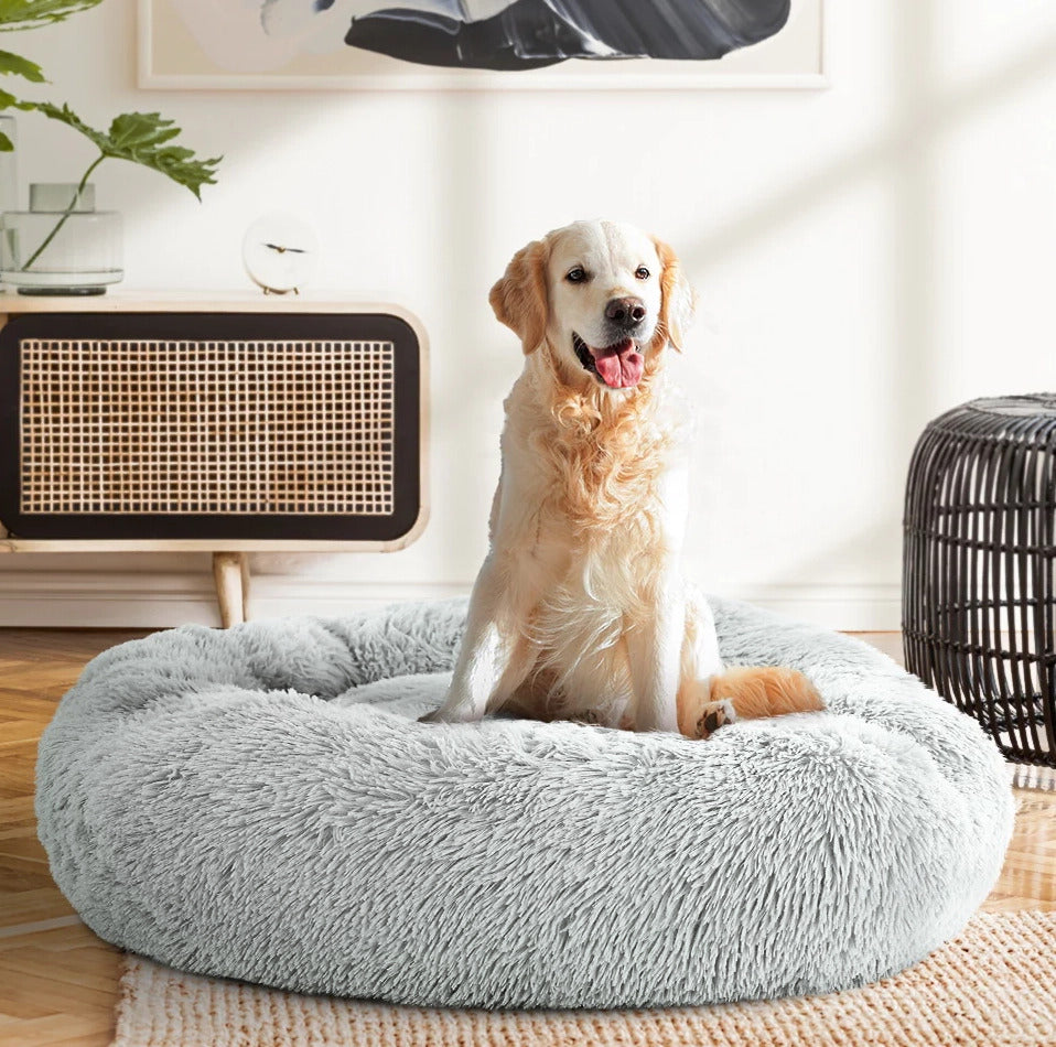 60cm Cozy Plush Soft Fluffy Pet Bed for Dogs and Cats Light Grey