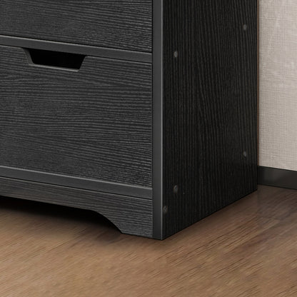 Elegant Tall Bedside Table with Drawers and Shelf Black