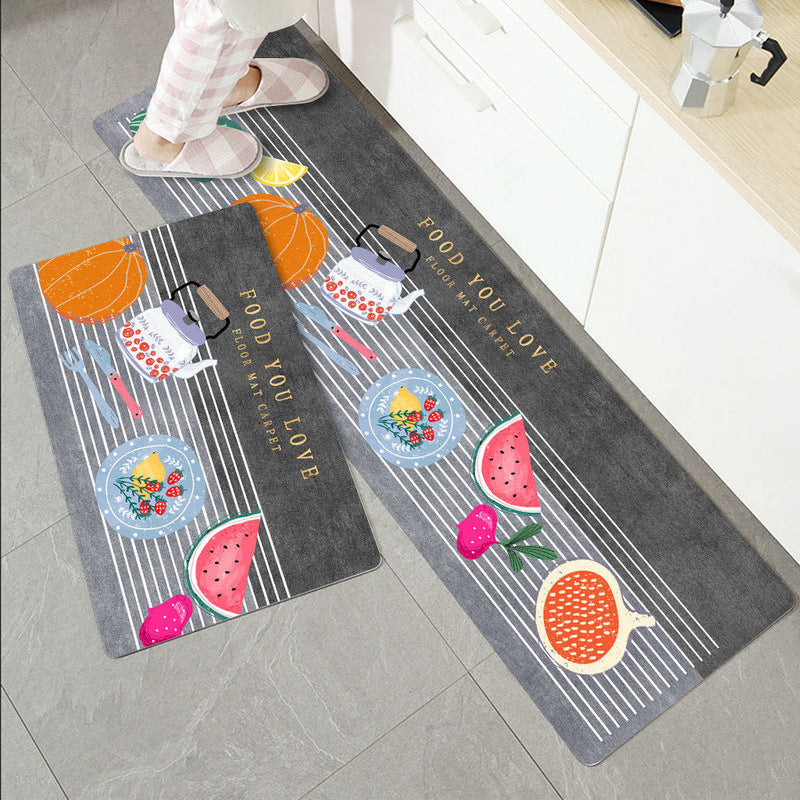 2-Piece Foodie Kitchen Area Rug Set Non-Slip Bathroom Mats