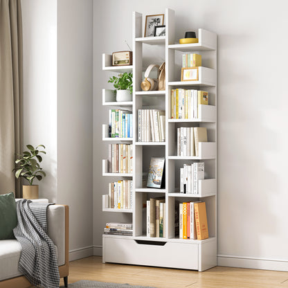 18-Shelf Stylish Bookcase Storage Organizer White