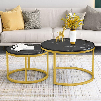 Luxor 2-in-1 Designer Marble Look Nested Coffee Tables Black