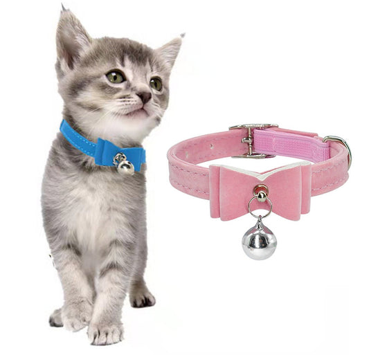 Adjustable Cute Kitten Bowtie Collar with Bell Pink