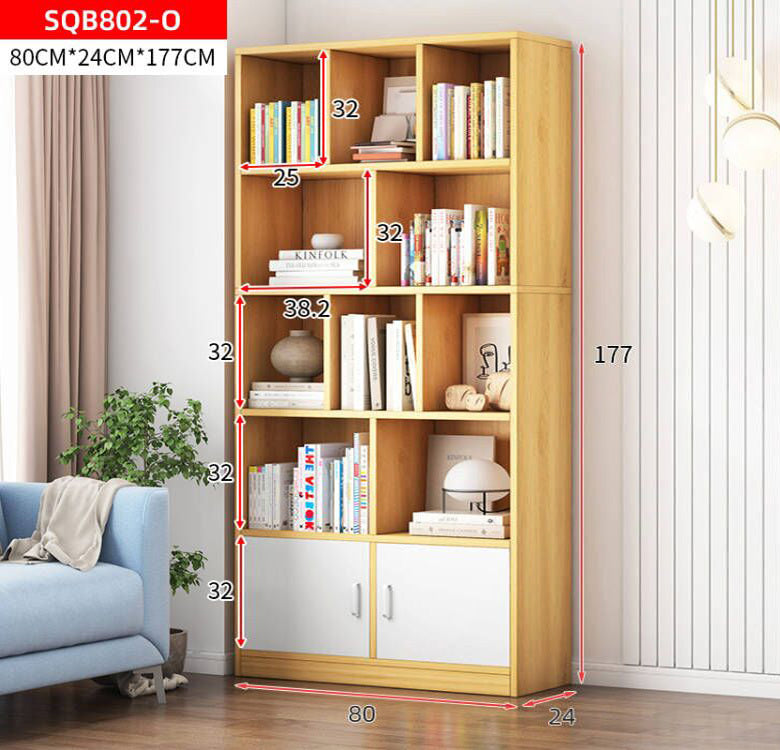 10-Shelf 2-Door Wardrobe Cupboard Bookshelf Cabinet Oak