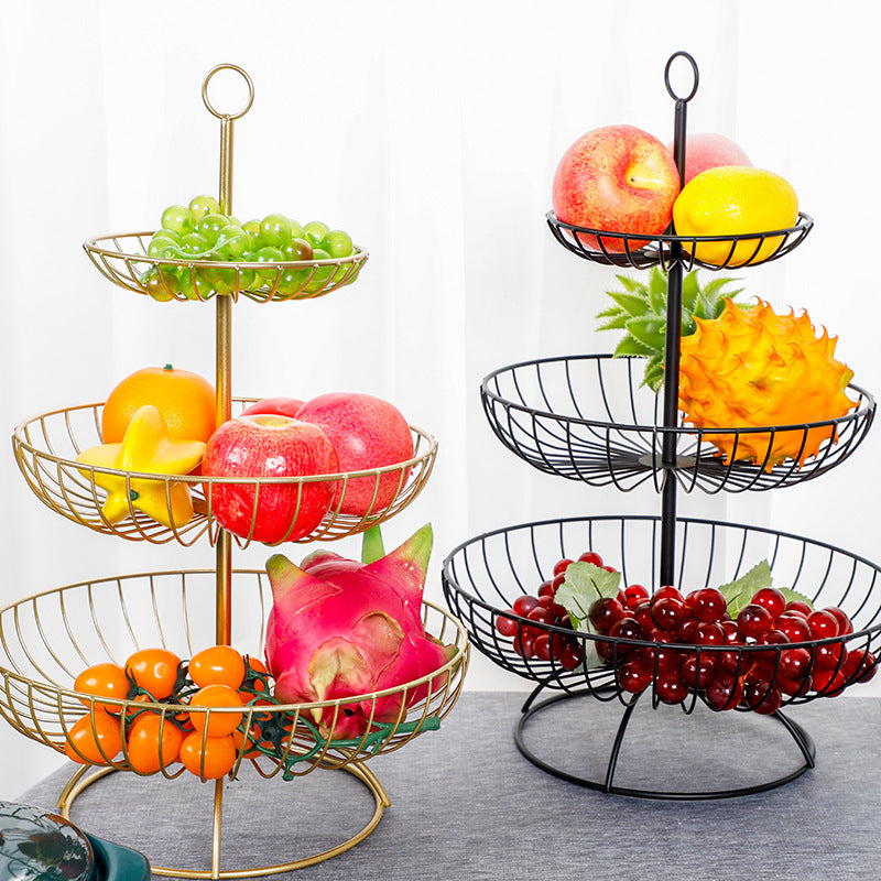 Elegant 3-Tier Metal Fruit Basket Plate Bowl Kitchen Buffet Food Tray Black