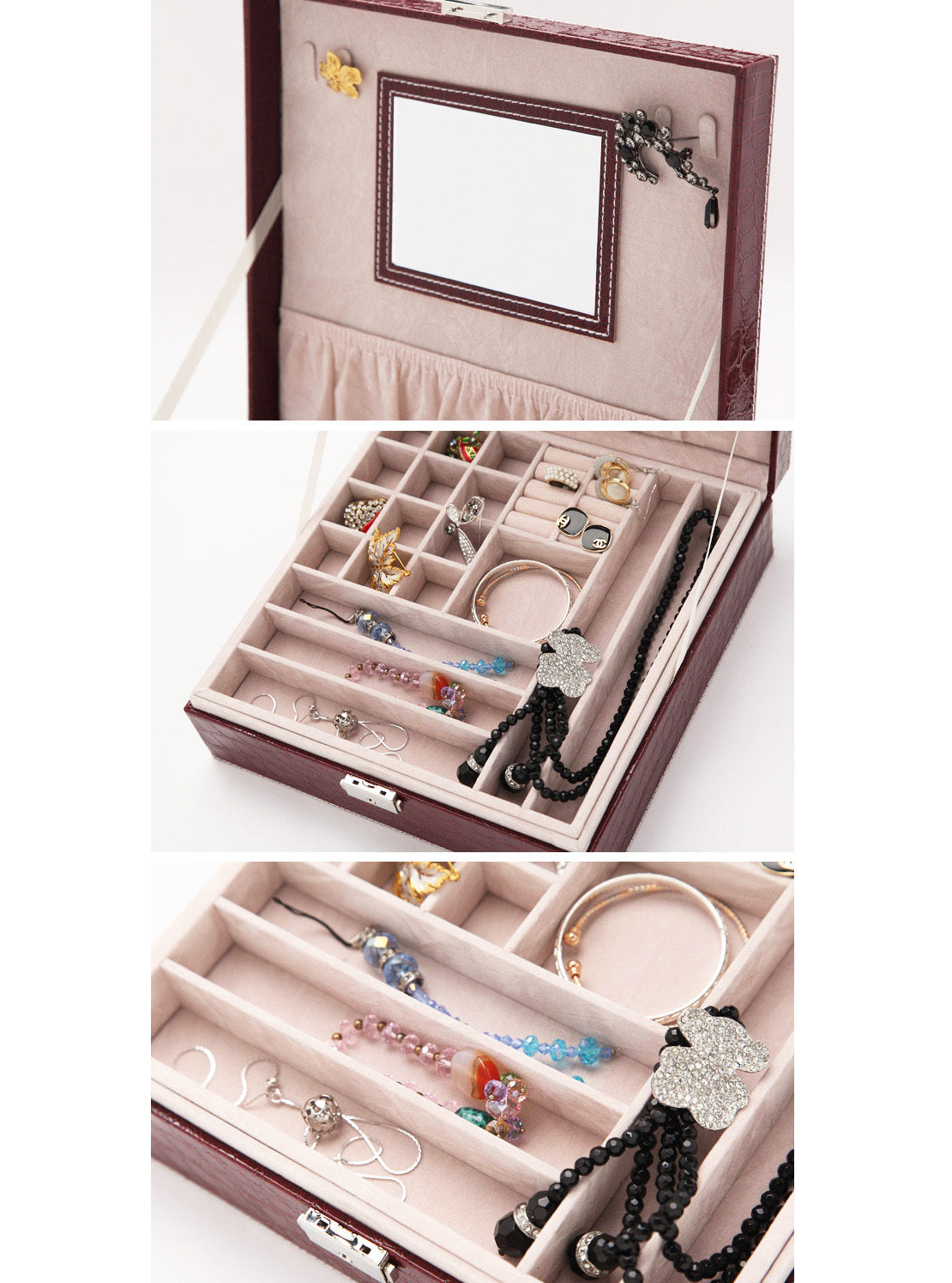 Elegant Pink Crocodile Leather Jewellery Box Organiser