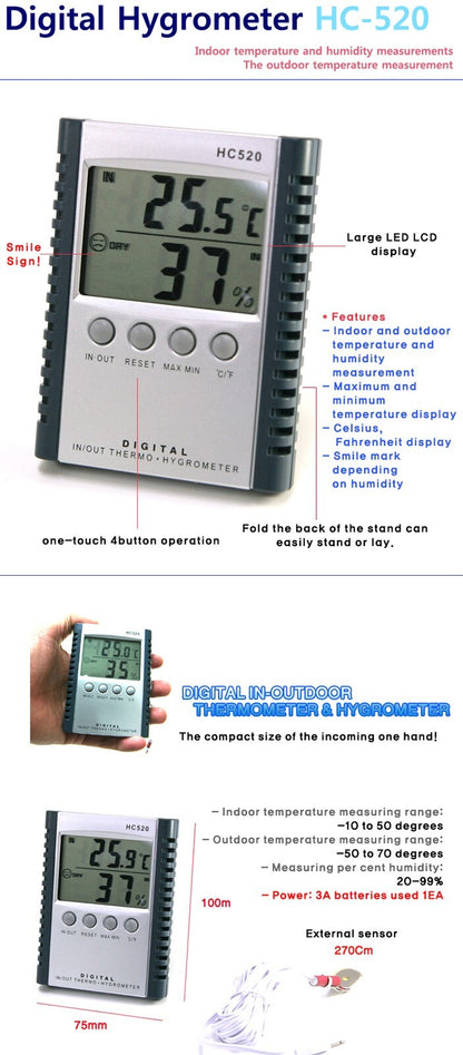 Indoor Outdoor Digital Hygrometer Thermometer Temperature Humidity Monitor