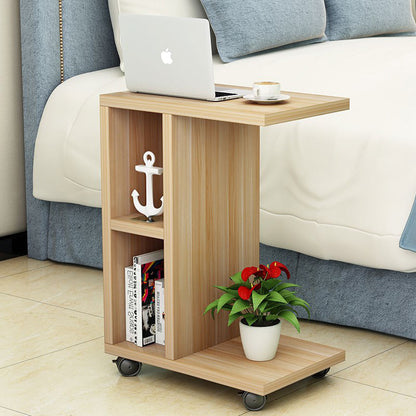 Stylish Compact Rolling Side Table with Storage and Casters Natural Oak