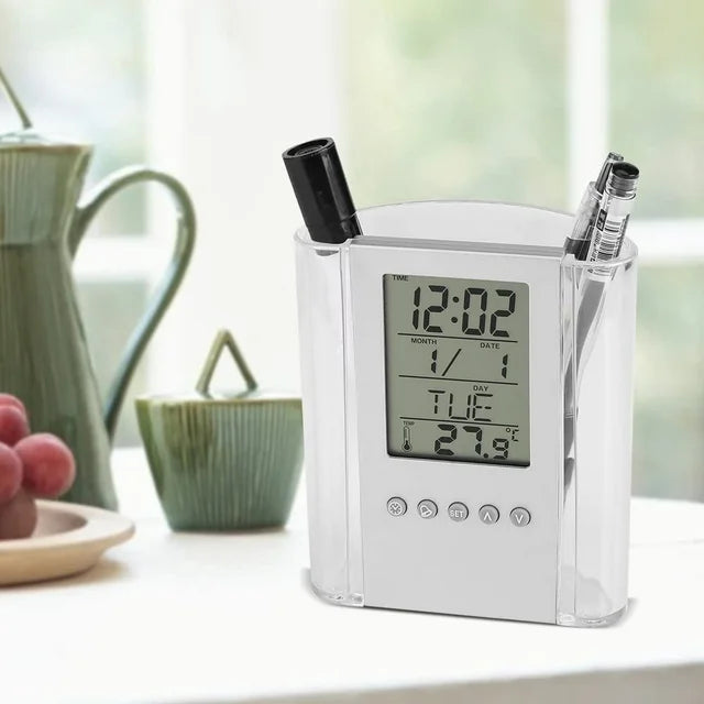 Multifunctional Digital Calendar Pen Holder with Alarm Clock