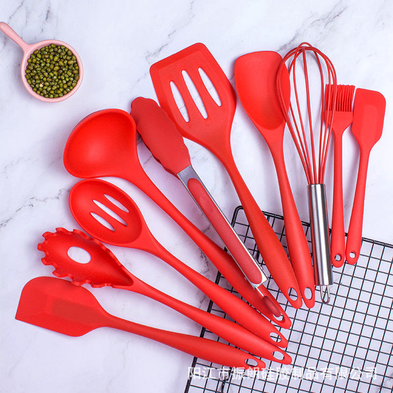 10PC Silicone Kitchen Utensil Set Non-Stick Heat Resistant Cooking Tools Red