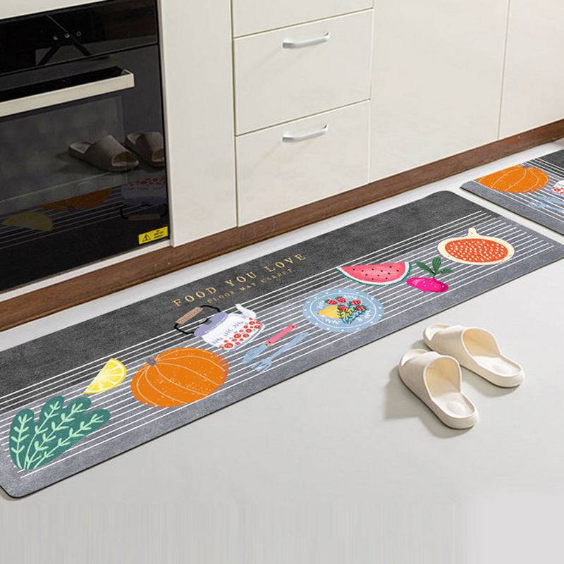 2-Piece Foodie Kitchen Area Rug Set Non-Slip Bathroom Mats