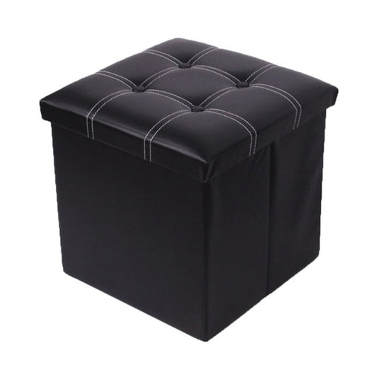 50L Foldable Storage Ottoman PU Leather Black