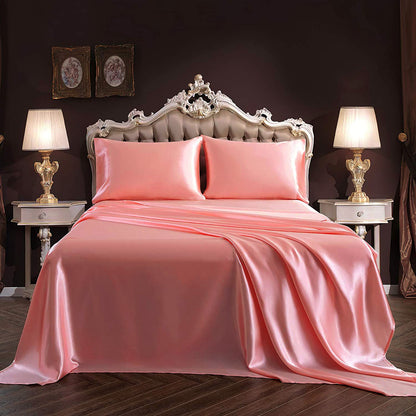 Queen Silky Satin Bed Sheet Set Luxurious Soft Bedding Rose Gold