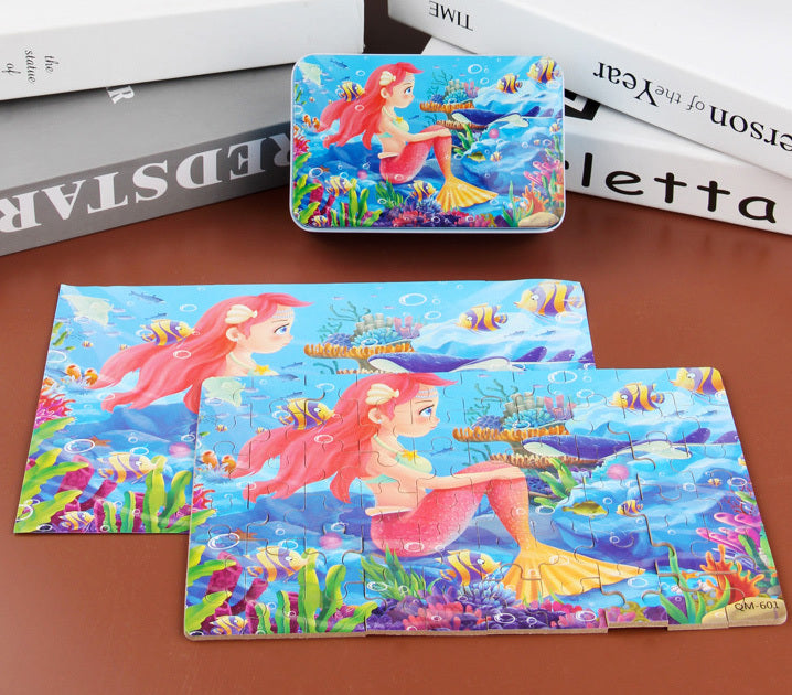 60PCS Wooden Jigsaw Puzzle Kids Educational Toy Mermaid Theme