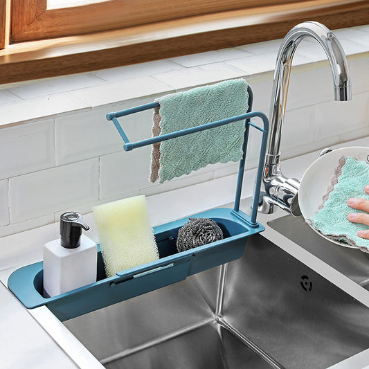 Kitchen Sink Organizer Shelf Sponge Soap Towel Holder Storage Basket