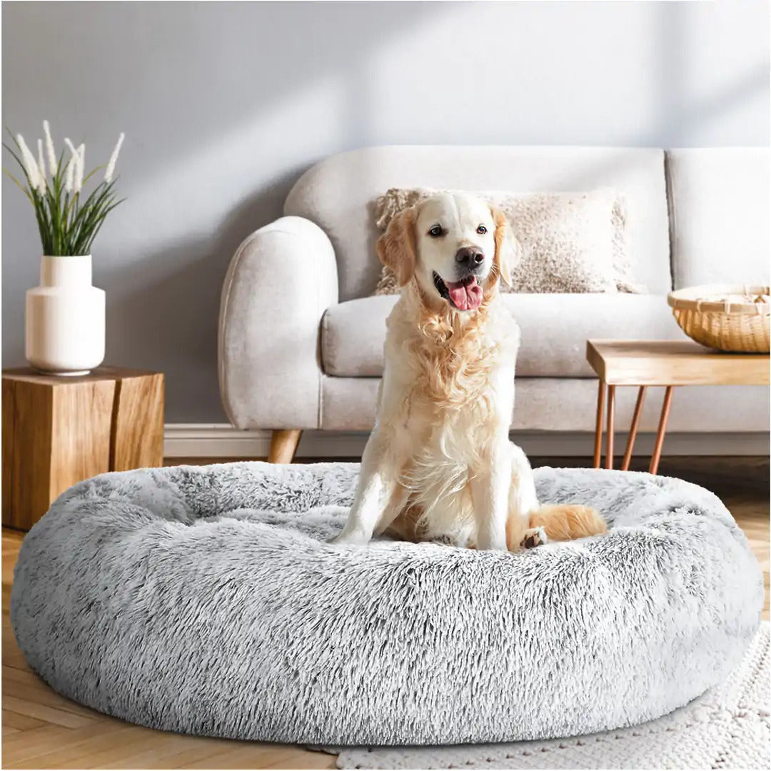 60cm Cozy Plush Soft Fluffy Pet Bed for Dogs and Cats Light Grey