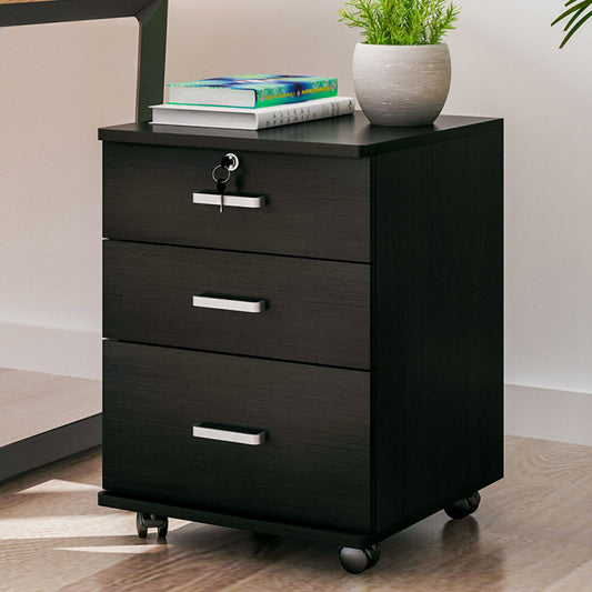 Stylish 3 Drawer Bedside Table Cabinet with Wheels Black