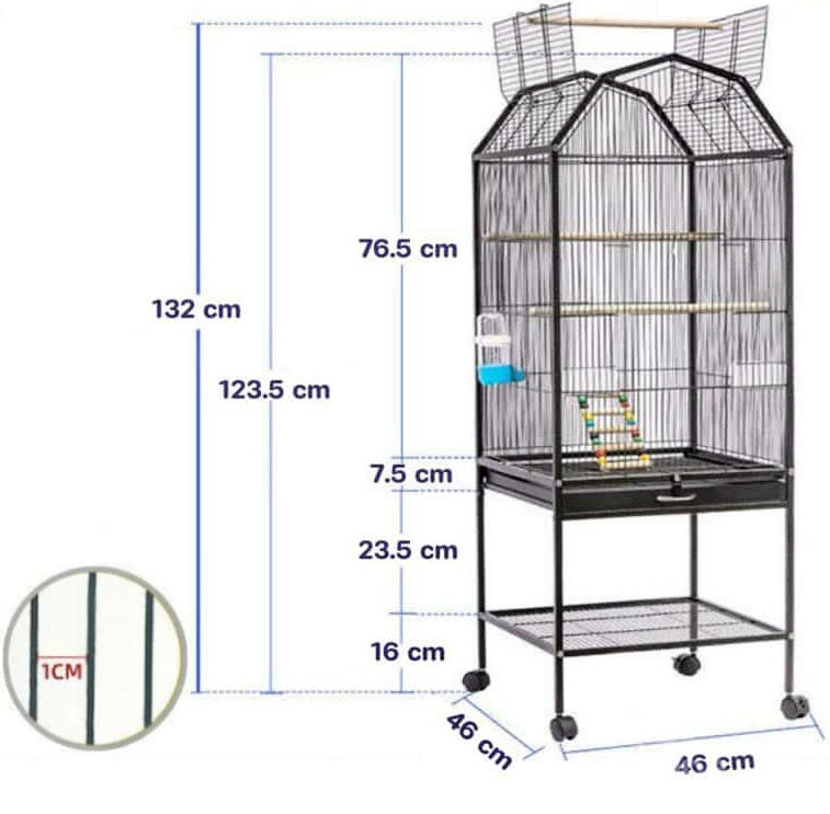 Large Metal Bird Flight Cage Aviary for Parrots Budgies with Perch Stand Wheels