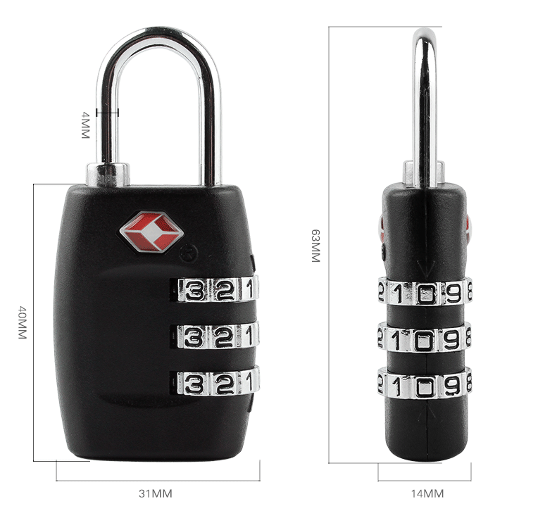 TSA Approved Travel Lock for Luggage Suitcase Padlock Secure Black