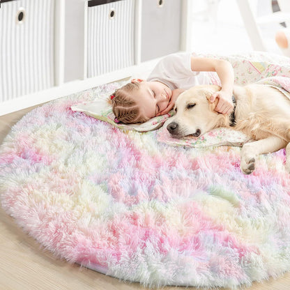 Infinity Round Soft Comfortable Shag Rug Rainbow