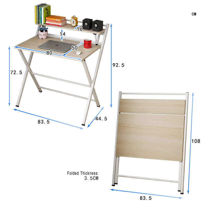 Smart Space-Saving Folding Desk with Storage Shelf Oak