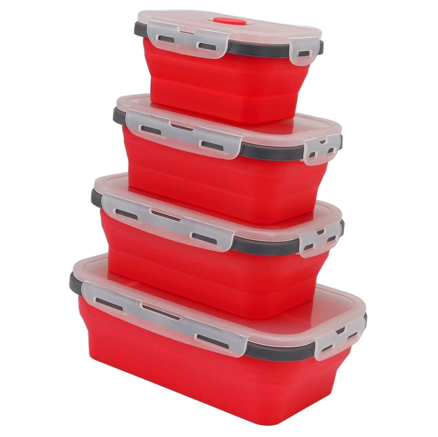 Pack of 4 Collapsible Silicone Food Storage Containers with Airtight Lid Red