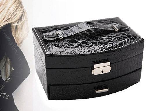 Elegant PU Leather Jewelry Storage Case Midnight Black