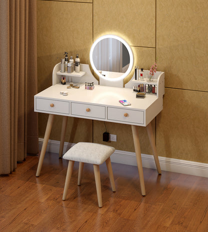 Large LED Vanity Table with Mirror Stool and Storage Drawers Set for Bedroom