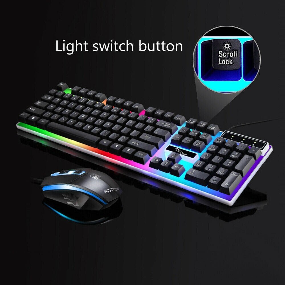 RGB Wired Gaming Keyboard and Mouse Combo Set Black Backlit