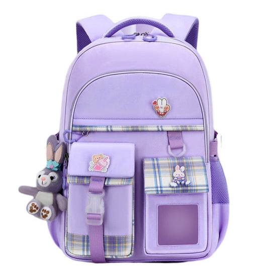 Large Deluxe Backpack Girl's Cute School Bag with Plushie and Accessories Purple