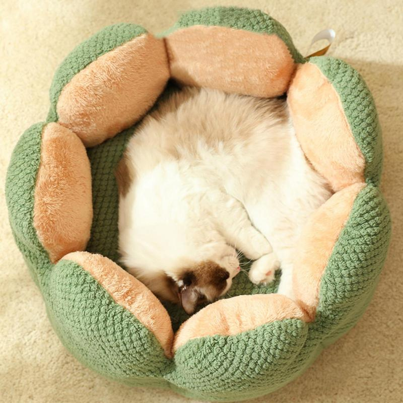 60cm Large Cactus Flower Petal Shaped Pet Bed Comfy Cat Dog Nest Green