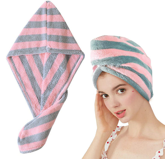 Microfiber Hair Drying Towel Turban Quick Dry Spa Head Wrap Hat Striped