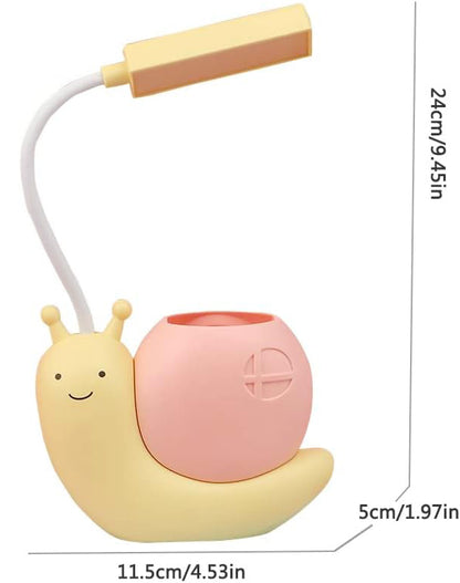 Adorable Snail LED Desk Lamp USB Rechargeable Night Light with Pen Holder