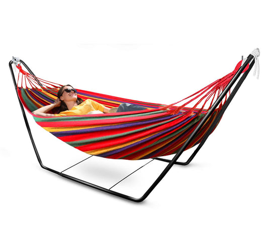 Deluxe Steel Hammock Stand and Cotton Hammock Combo Set Red