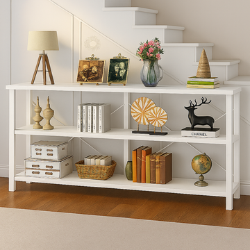 Industrial Console Table TV Stand Bookcase Storage Shelf Unit (White)