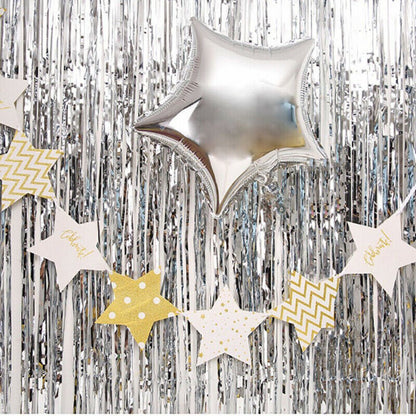 Silver Metallic Foil Tinsel Fringe Curtain Party Backdrop Decoration