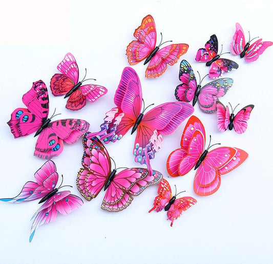 3D Butterfly Wall Decor Stickers for Party Decorations with Magnets Pink