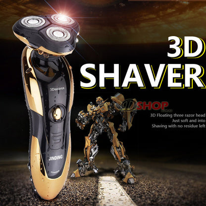 Gold 3D Floating 3-Head Rotating Rechargeable Electric Shaver for Smooth Shave