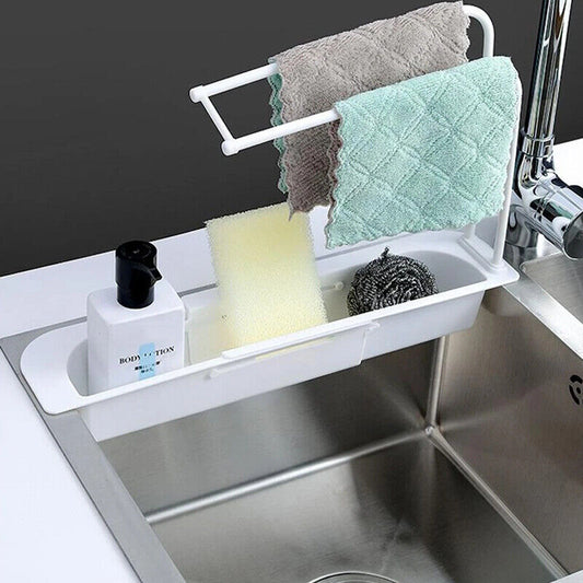 Kitchen Sink Organizer Shelf Sponge Soap Towel Holder Storage Basket