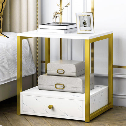 Luxor Marble Look Bedside Table Nightstand White