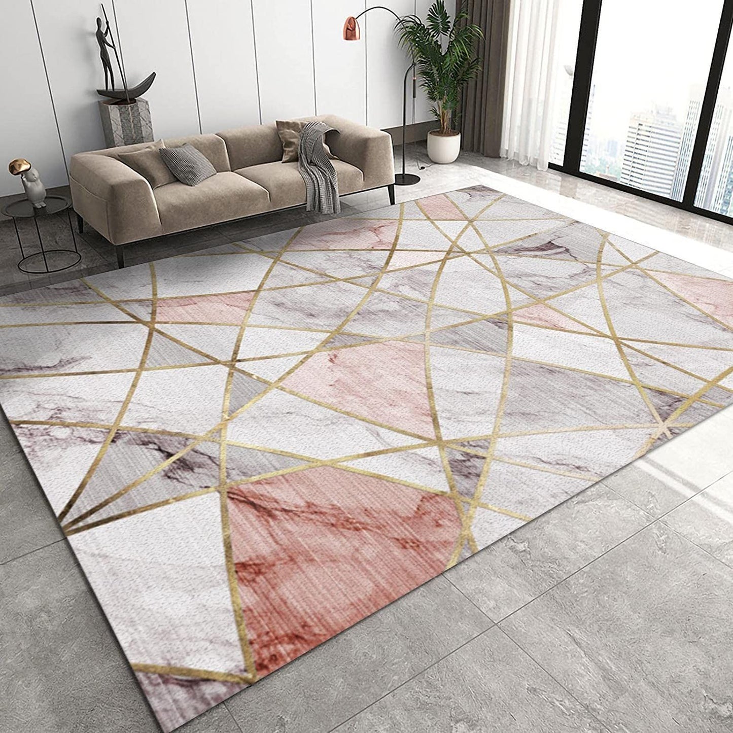 XL Extra Large 300 x 200 Luxury Plush Comfort Pink Marble Rug Carpet Mat