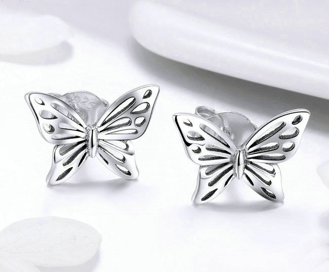 Elegant S925 Sterling Silver Butterfly Stud Earrings