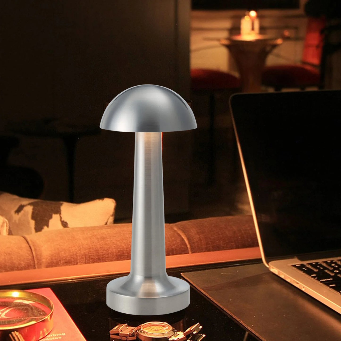 Cordless Touch Sensor LED Table Lamp Modern Night Light Silver Dome