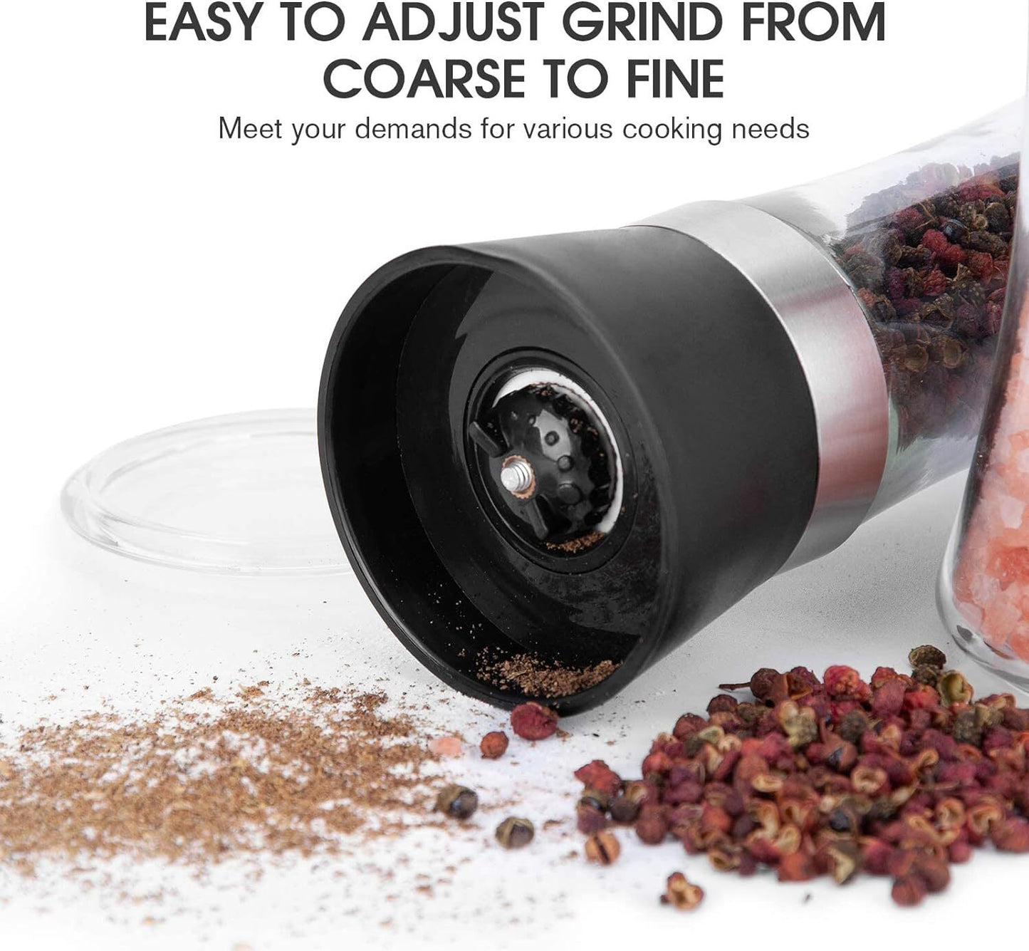 Premium Glass Salt and Pepper Grinder Mill for Fresh Spices